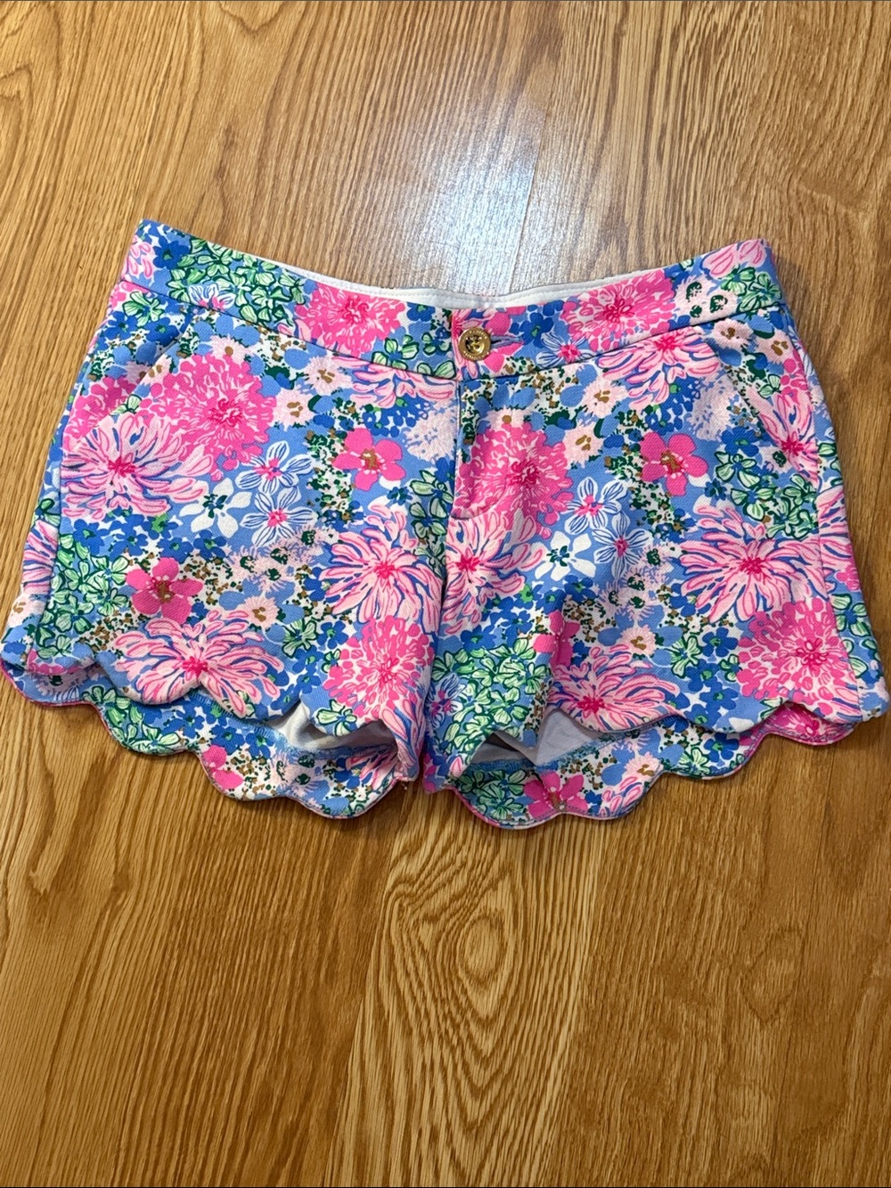 Lilly Pulitzer High Waist Floral Scallop Shorts in Pink, Blue & Green